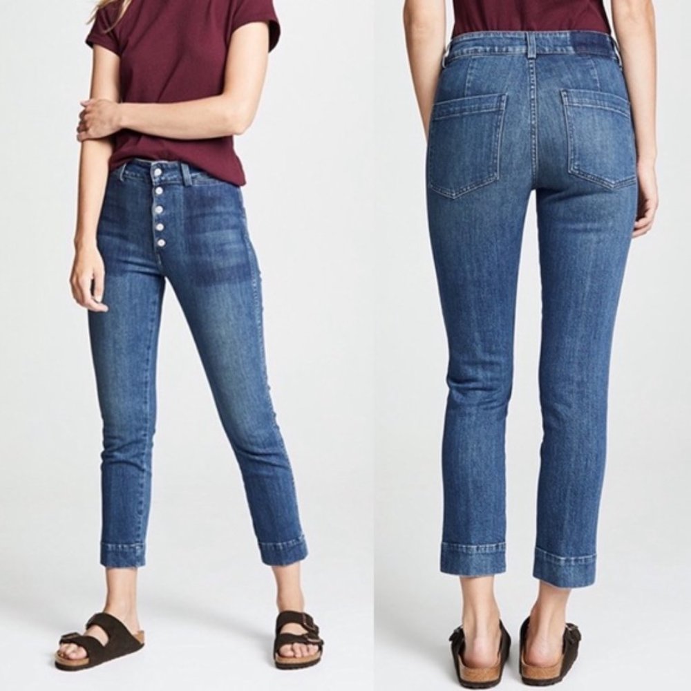 👖 AMO - Audrey Ultra High-Rise Cropped Jeans Button Fly in Shadow Play - 24 - Picture 1 of 10